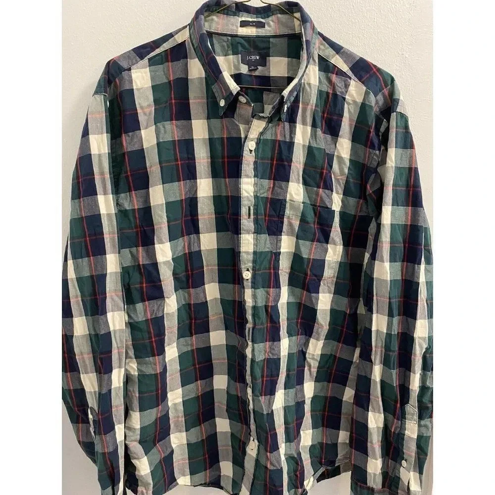 J CREW PLAID BUTTON DOWN FRONT POCKET - SLIM FIT - MENS - SIZE XL
